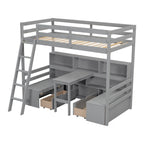 Litera doble con estantes, escalera y cajones de almacenamiento | Dormitorio infantil