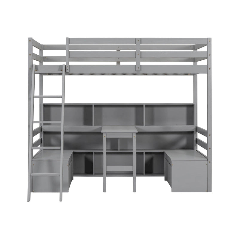 Litera doble con estantes, escalera y cajones de almacenamiento | Dormitorio infantil