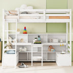 Litera doble con estantes, escalera y cajones de almacenamiento | Dormitorio infantil