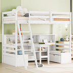 Litera doble con estantes, escalera y cajones de almacenamiento | Dormitorio infantil