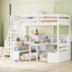 Litera doble con estantes, escalera y cajones de almacenamiento | Dormitorio infantil