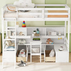 Litera doble con estantes, escalera y cajones de almacenamiento | Dormitorio infantil