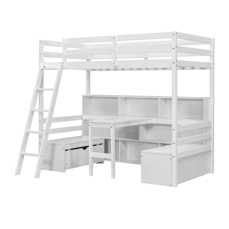 Litera doble con estantes, escalera y cajones de almacenamiento | Dormitorio infantil