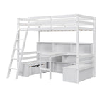 Litera doble con estantes, escalera y cajones de almacenamiento | Dormitorio infantil