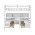 Litera doble con estantes, escalera y cajones de almacenamiento | Dormitorio infantil