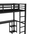 Cama loft individual XL negra con armario, escritorio y estantes de almacenamiento incorporados, diseño que ahorra espacio