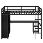 Cama loft individual XL negra con armario, escritorio y estantes de almacenamiento incorporados, diseño que ahorra espacio