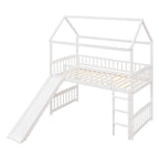 Cama alta con tobogán y valla, Cama con forma de casa con tobogán