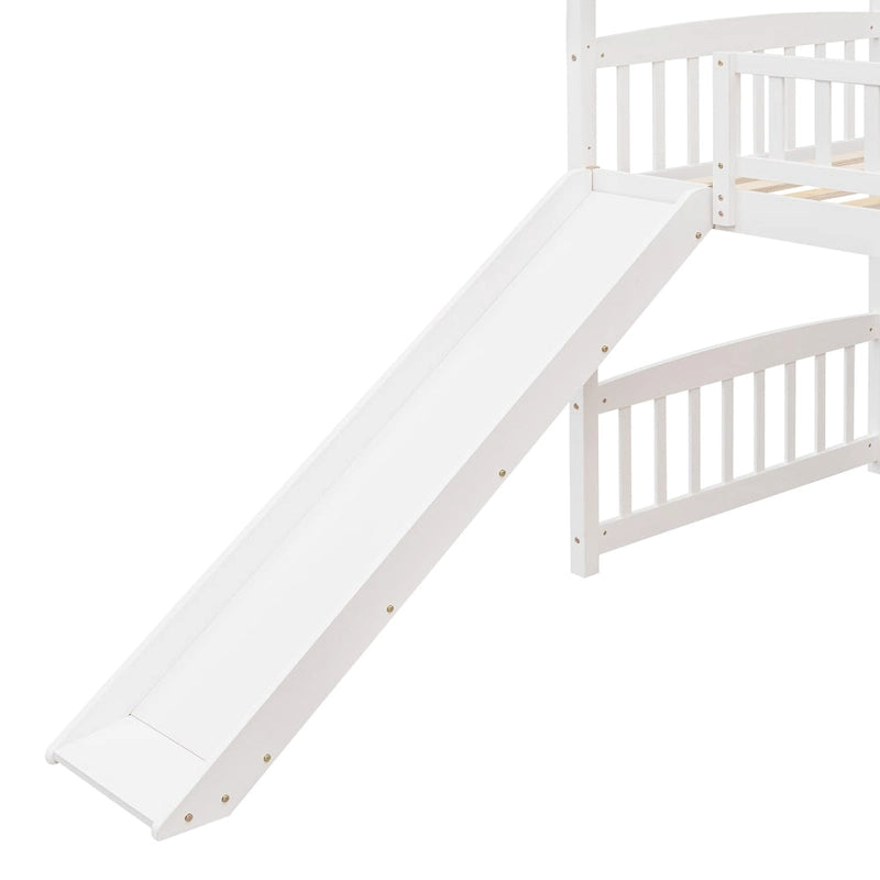 Cama alta con tobogán y valla, Cama con forma de casa con tobogán
