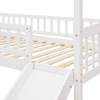 Cama alta con tobogán y valla, Cama con forma de casa con tobogán
