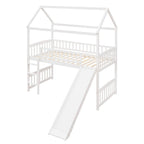 Cama alta con tobogán y valla, Cama con forma de casa con tobogán