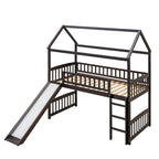 Cama alta con tobogán y valla, Cama con forma de casa con tobogán