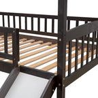 Cama alta con tobogán y valla, Cama con forma de casa con tobogán