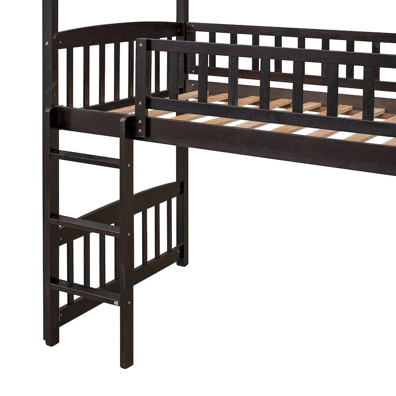 Cama alta con tobogán y valla, Cama con forma de casa con tobogán