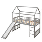 Cama alta con tobogán y valla, Cama con forma de casa con tobogán