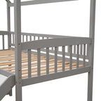 Cama alta con tobogán y valla, Cama con forma de casa con tobogán