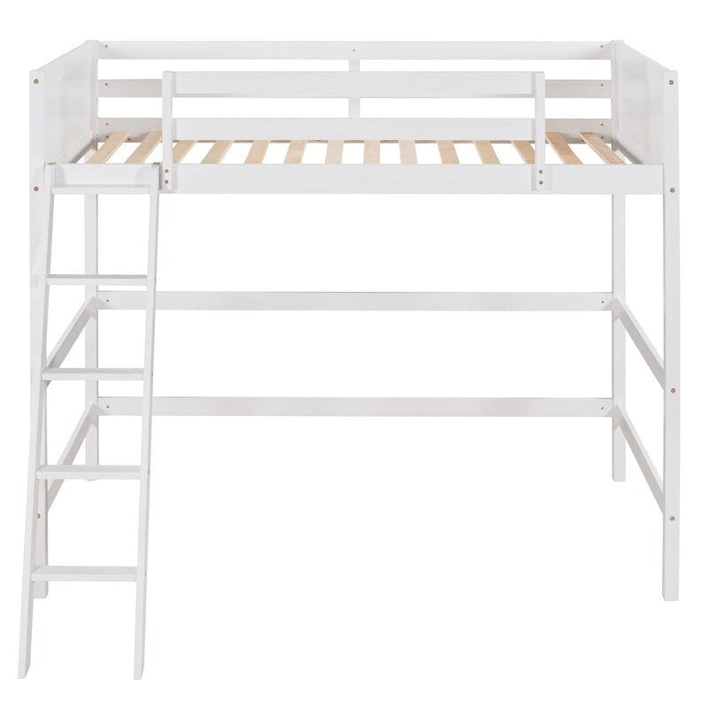 Cama alta individual de madera maciza con escalera, Cama para niños