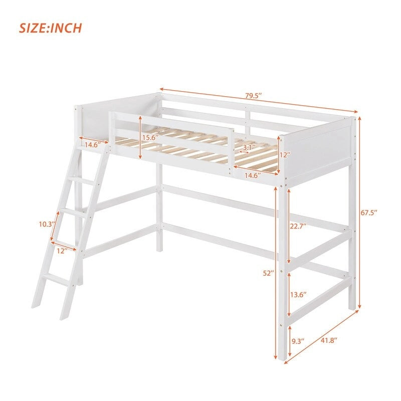 Cama alta individual de madera maciza con escalera, Cama para niños