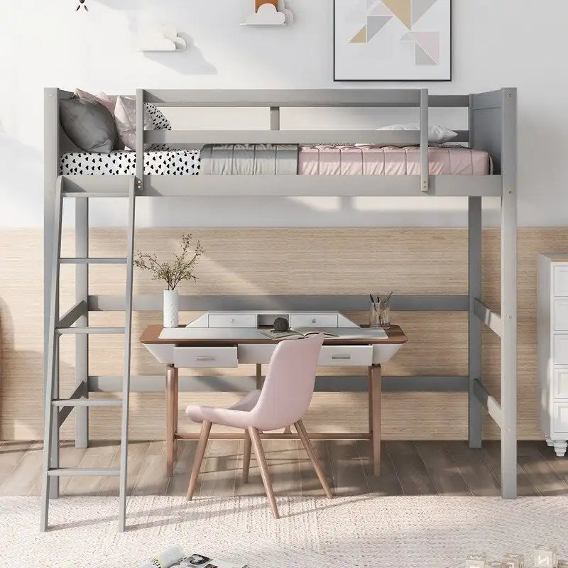 Cama alta individual de madera maciza con escalera, Cama para niños