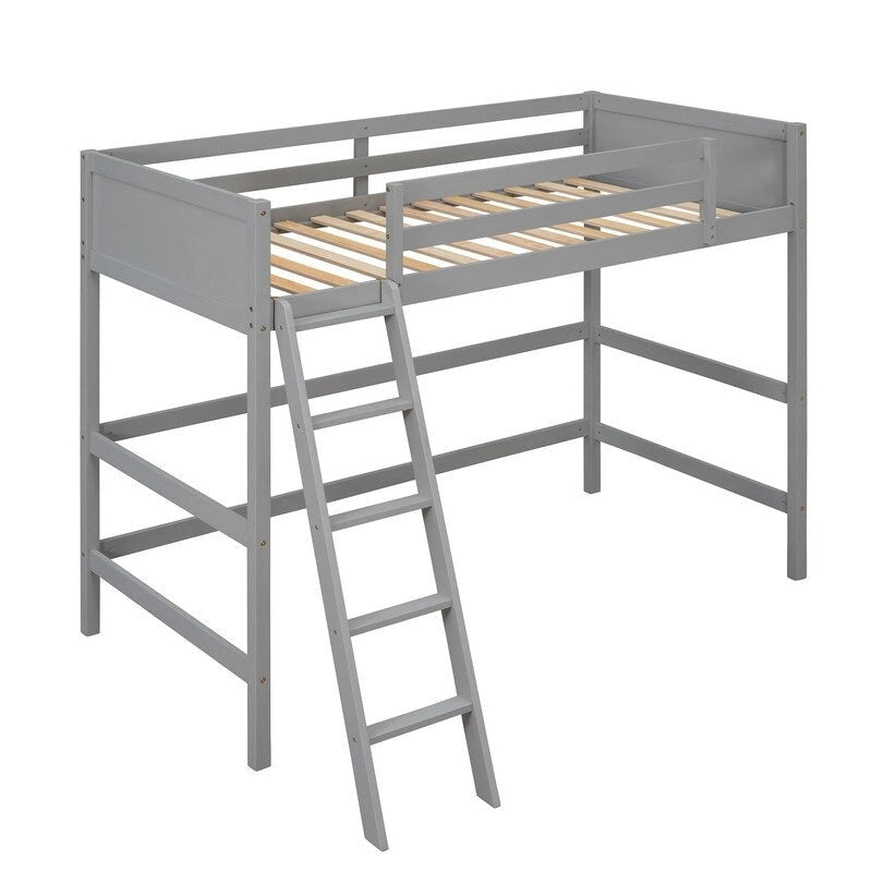 Cama alta individual de madera maciza con escalera, Cama para niños