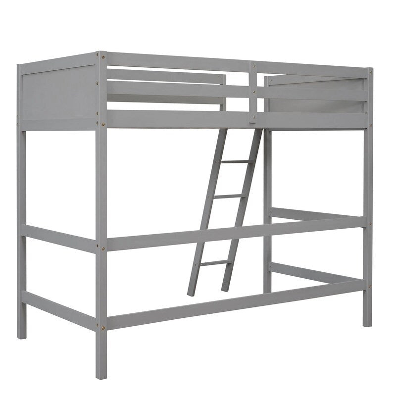 Cama alta individual de madera maciza con escalera, Cama para niños
