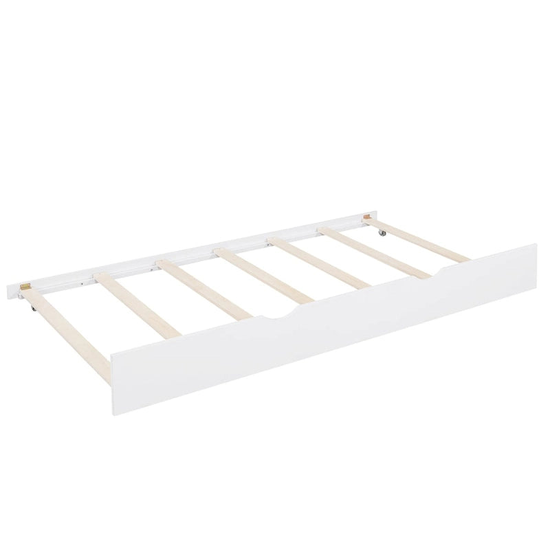 Cama de Plataforma Blanca de Madera de Pino para Niños con Nido, Estante y Techo