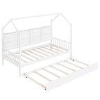 Cama de Plataforma Blanca de Madera de Pino para Niños con Nido, Estante y Techo